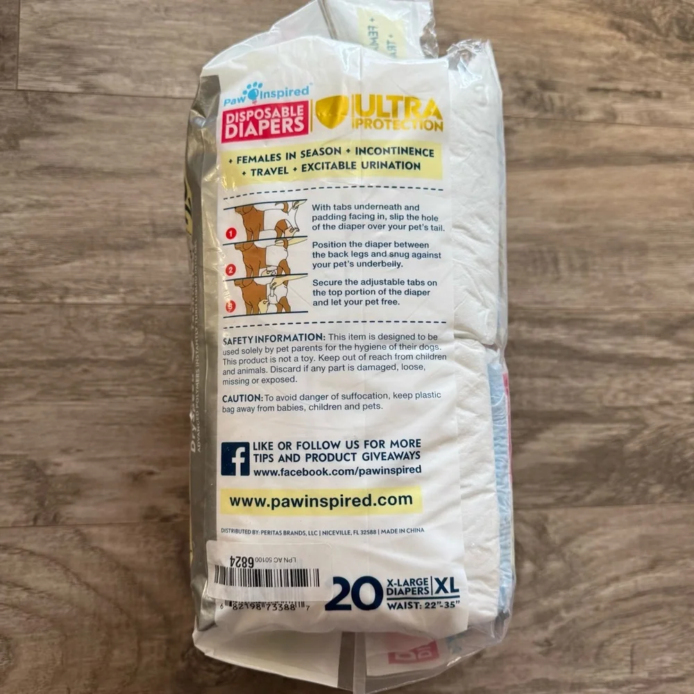 New Paw Inspired Disposable Diapers Ultra Protection X-Large 20 Pack